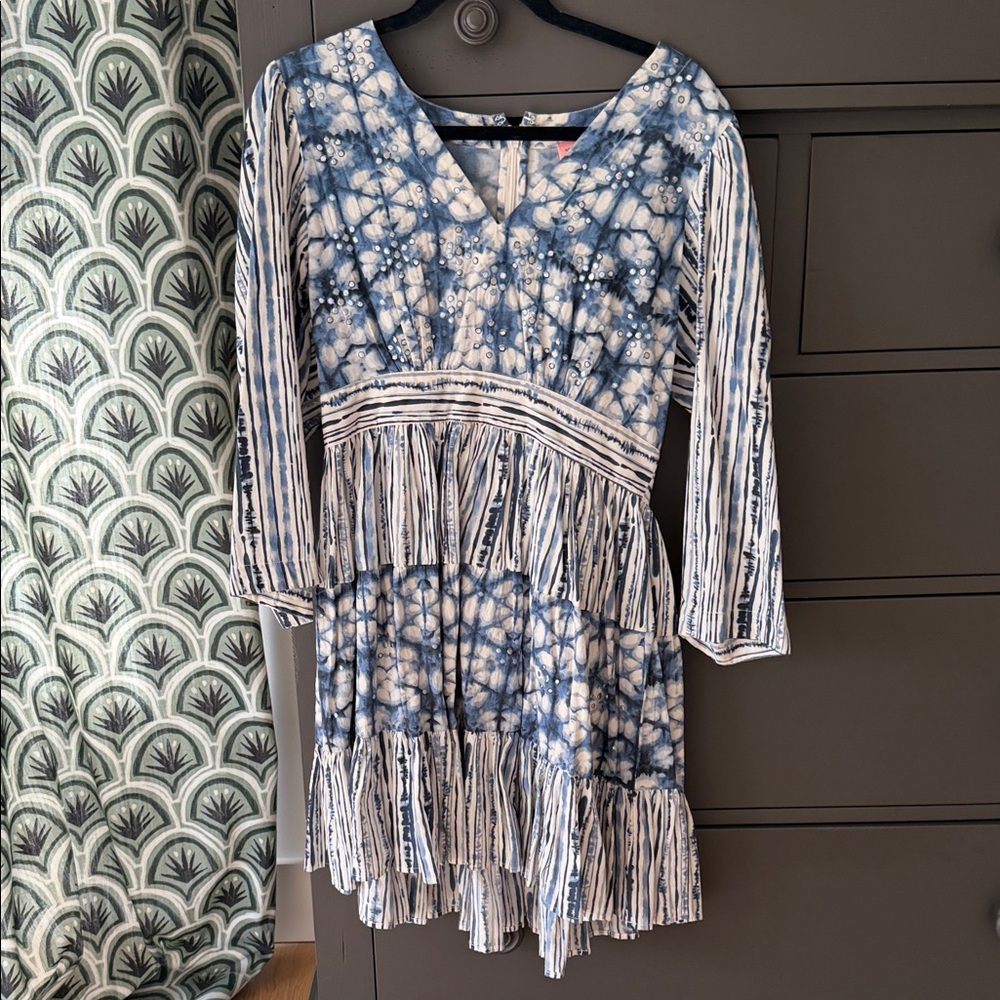 Anthropologie Navy and White Long Sleeve Dress